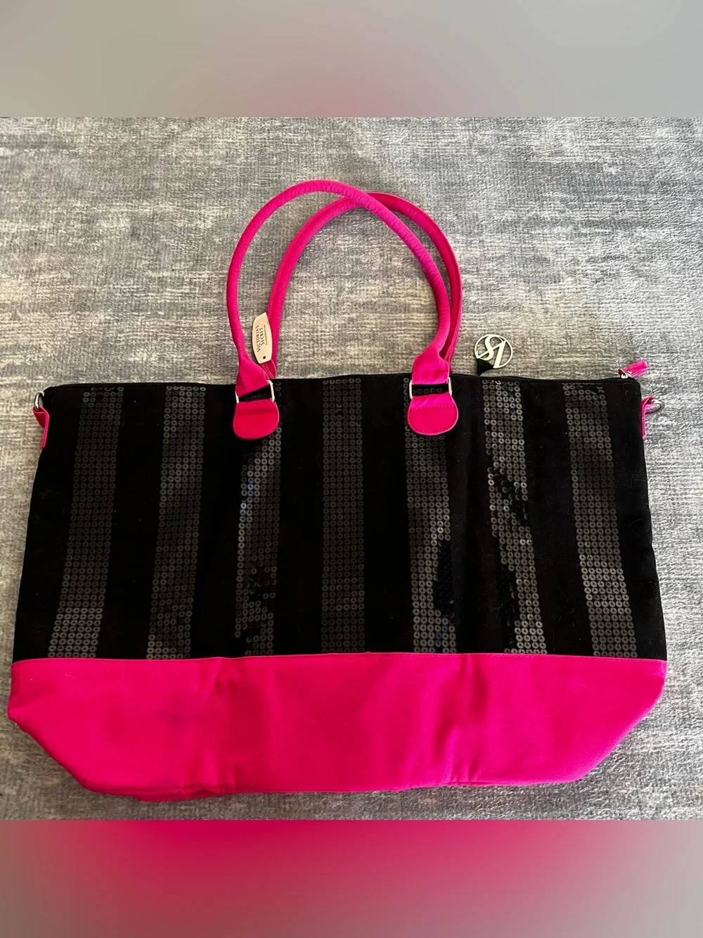 [Sold] Victoria's Secret Black and Hot Pink Sequin Beach Bag